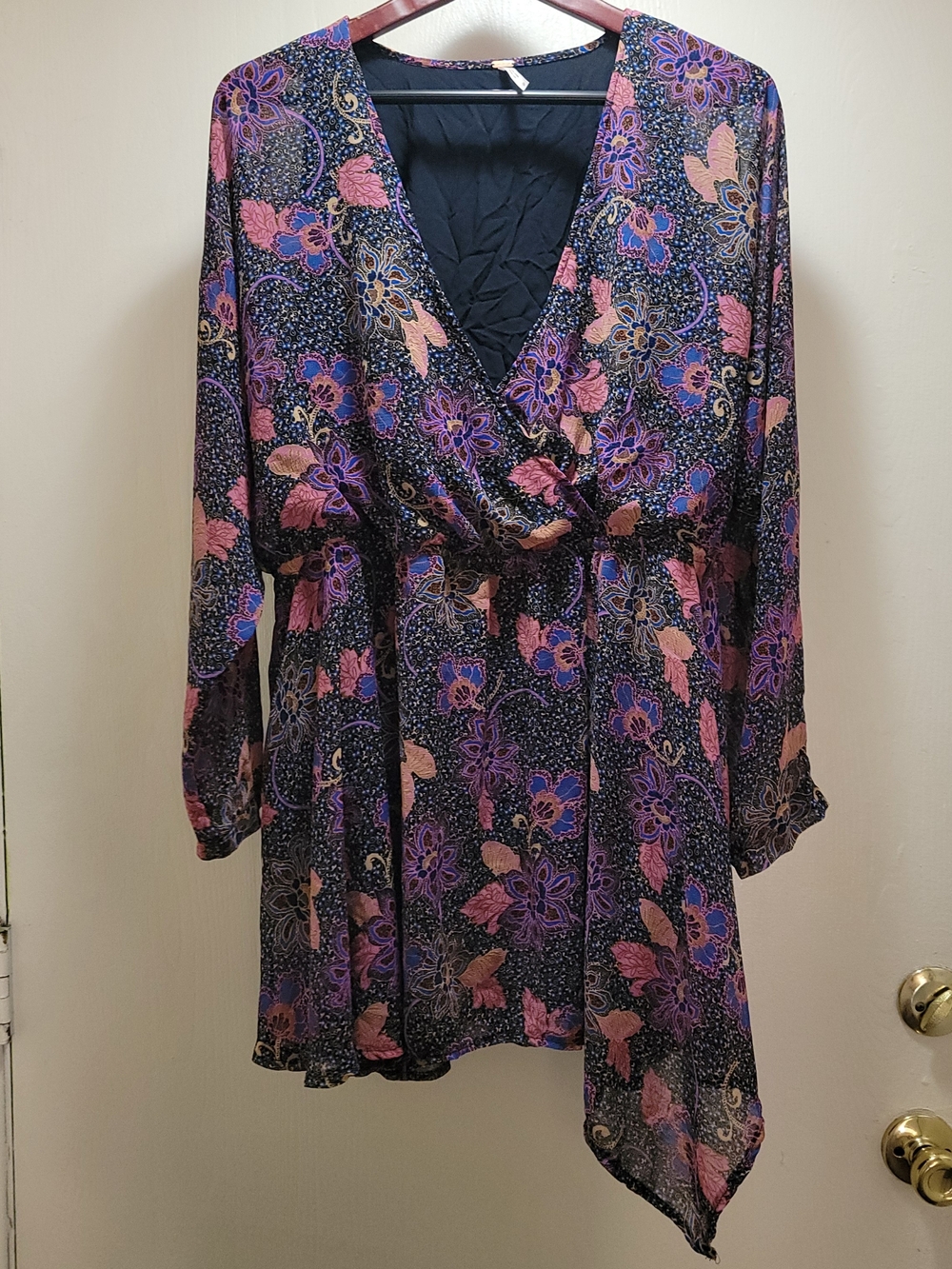 Free People Floral Surplice Mini Dress in Navy, Pink, Purple